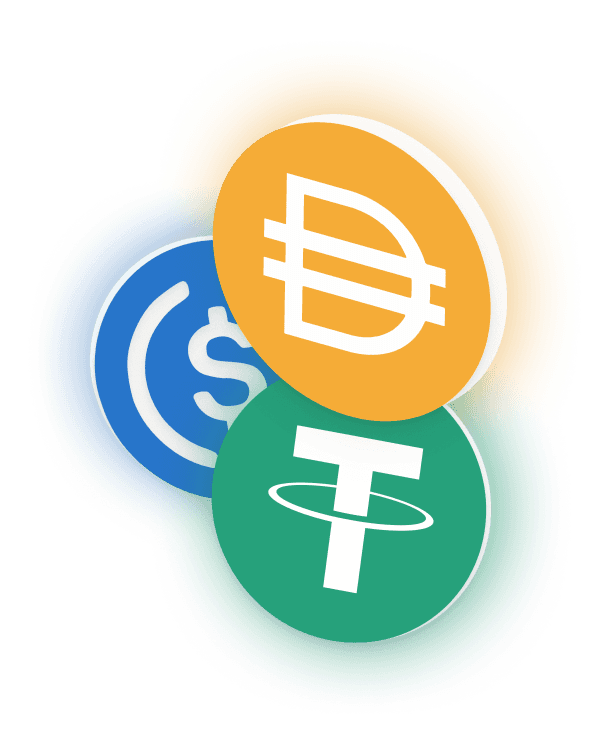 The three biggest stablecoins by market cap: Dai, USDC, and Tether.