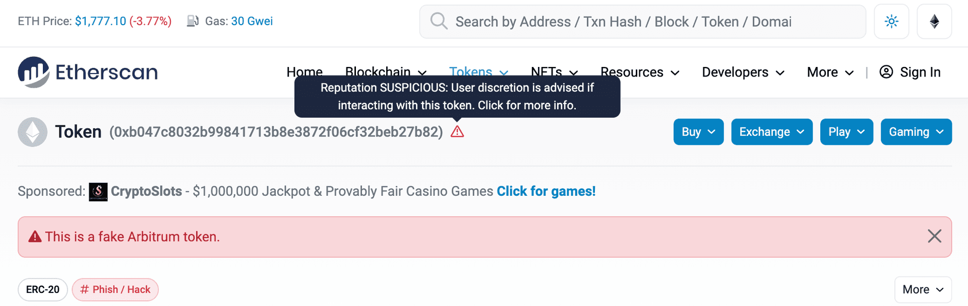 Tokin adigboloja n'Etherscan